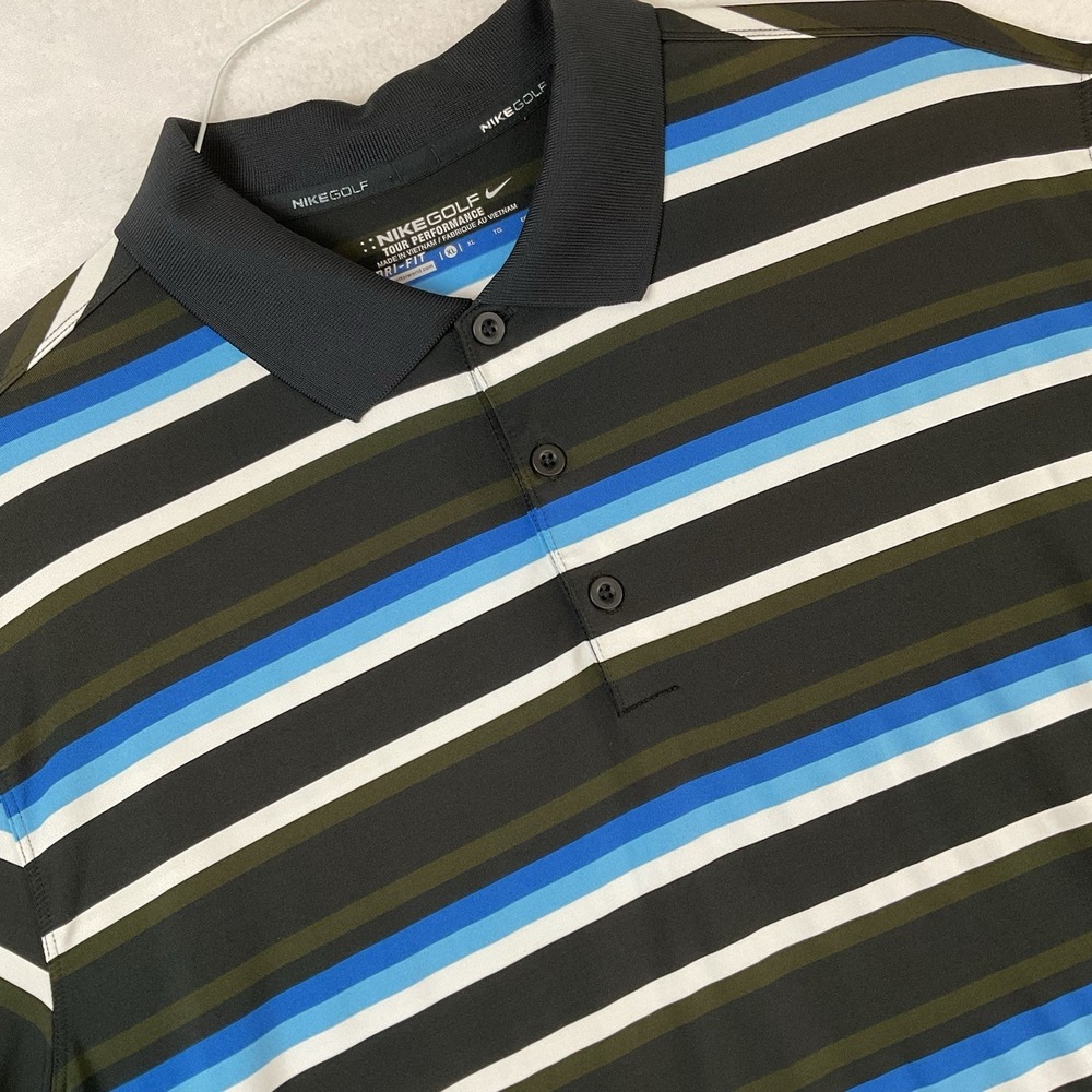 Nike Golf Tour Performance Dri Fit Polo Mens XL Black Stripes Short Sleeve Shirt